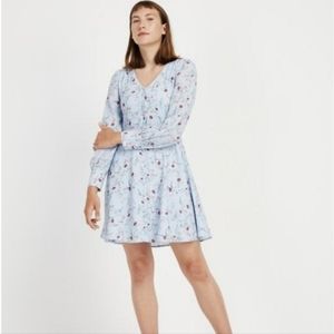 Frank & Oak Blue Floral Print V-neck Fit & Flare Workwear Dress sz Large
